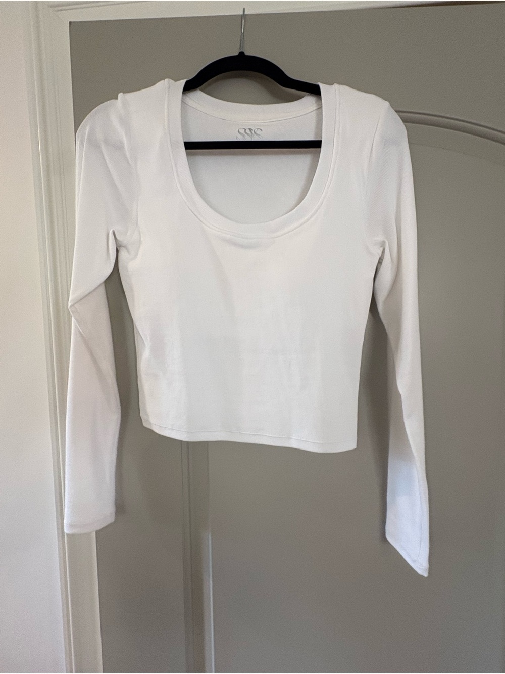 White Long-Sleeve Scoop Neck, Built-In Bra Top